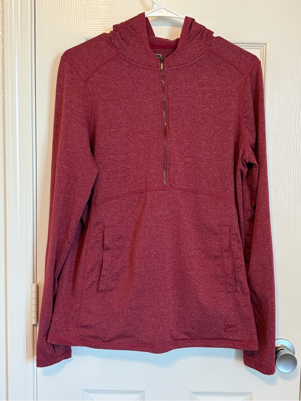 REI Co-op Women's Large 1/2 Zip Hoodie Thumbholes Performance Pullover Burgundy